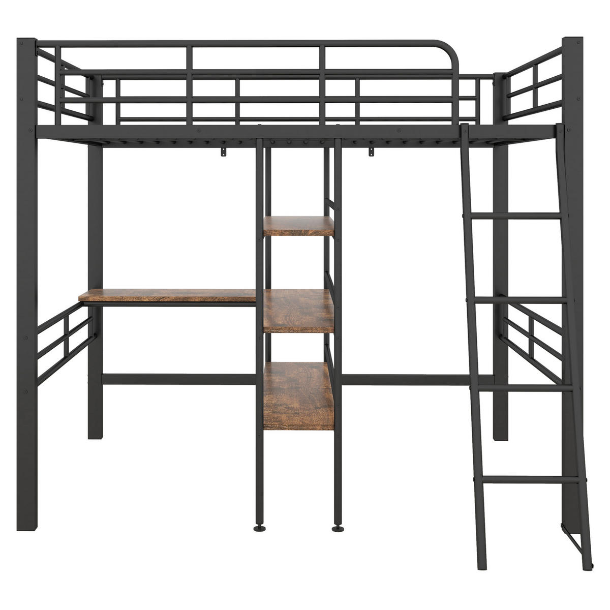 HOCHBETT 90/200 cm aus Metall mit Schreibtisch und Regalen, Schwarz - Schwarz, Metall (90/200cm) - Flora Grace