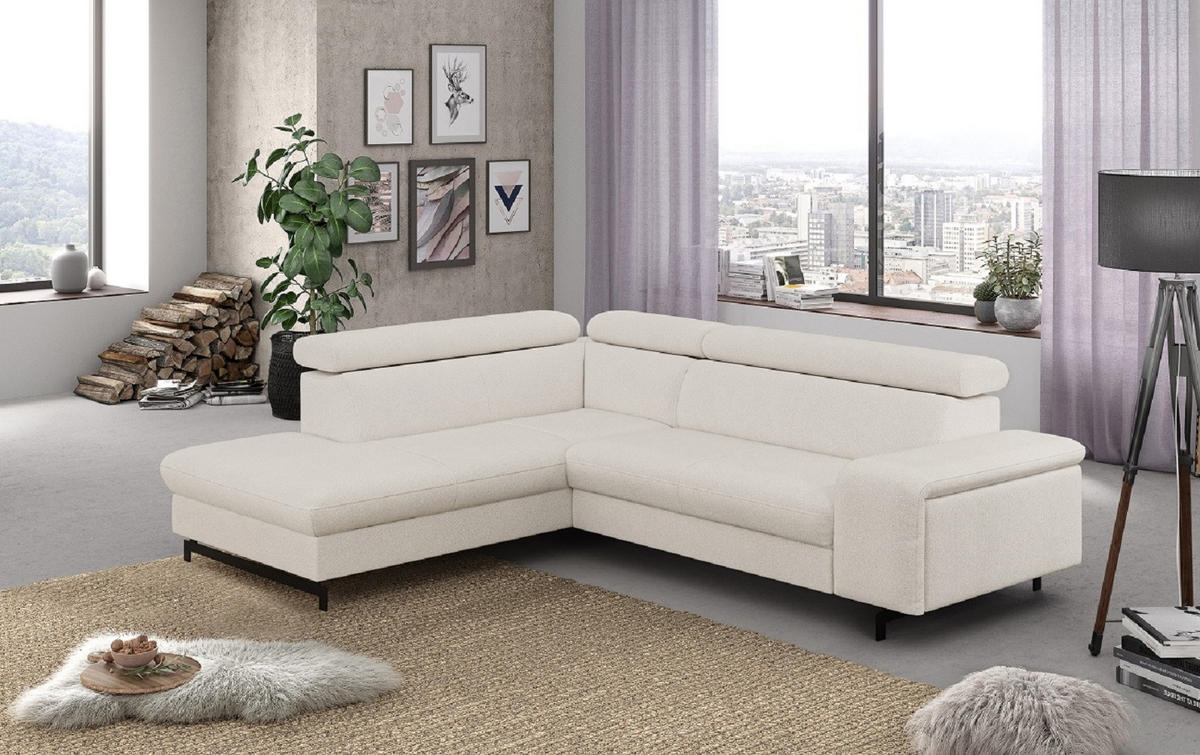 ECKSOFA mit Schlaffunktion und Bettkasten - Schwarz/Weiß, Kunststoff/Textil (262/215cm) - Cotta