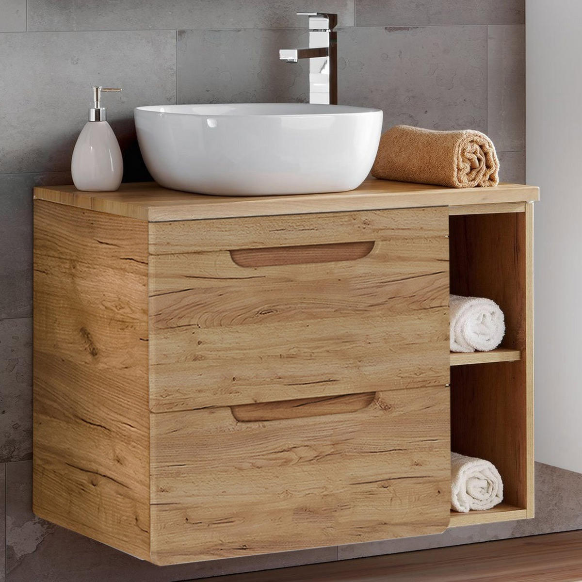 WASCHBECKENSCHRANK Luton-56 - Braun, Holzwerkstoff (81/76/46cm) - Lomado