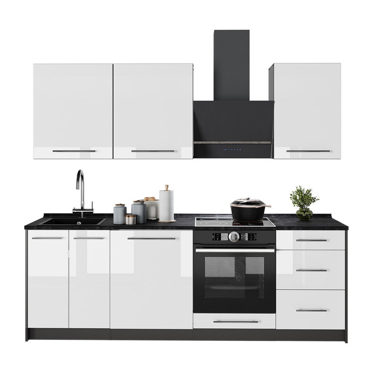 KÖK Fame-Line, Vit högblank/antracit, 230 cm, AP Oak - Antracit/Vit högglans, Träbaserade material (230/206.8/60cm) - Vicco