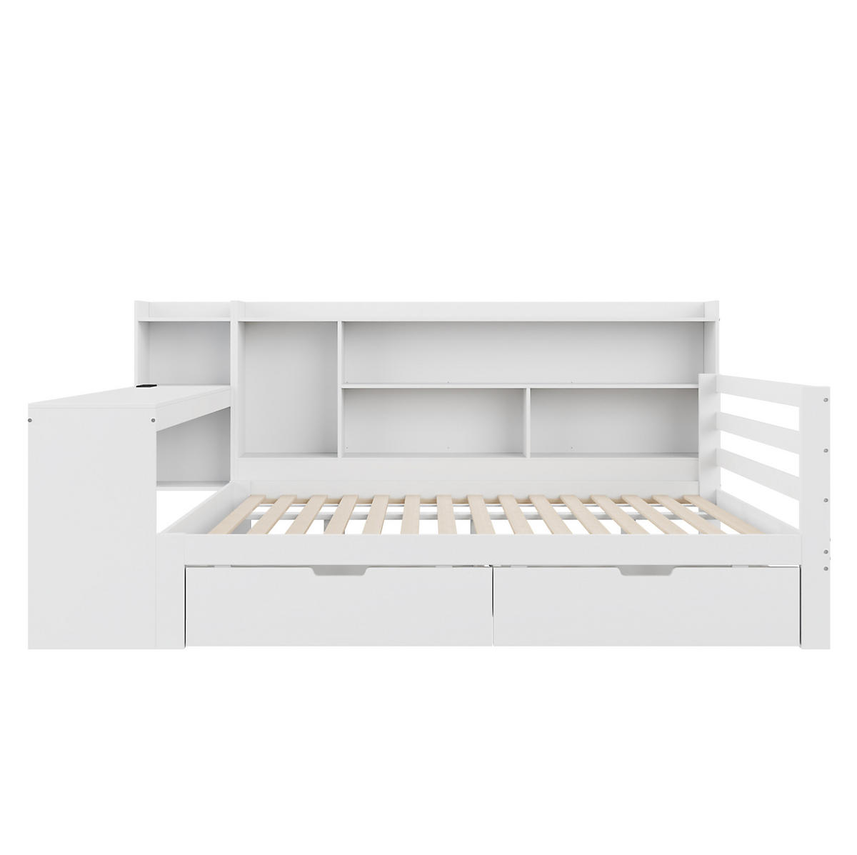 SCHLAFSOFA 140/200 cm mit Schreibtisch, Regalen, 2 Schubladen und Steckdose, Weiß - Weiß, Holzwerkstoff (165/100/245.5cm) - Redom