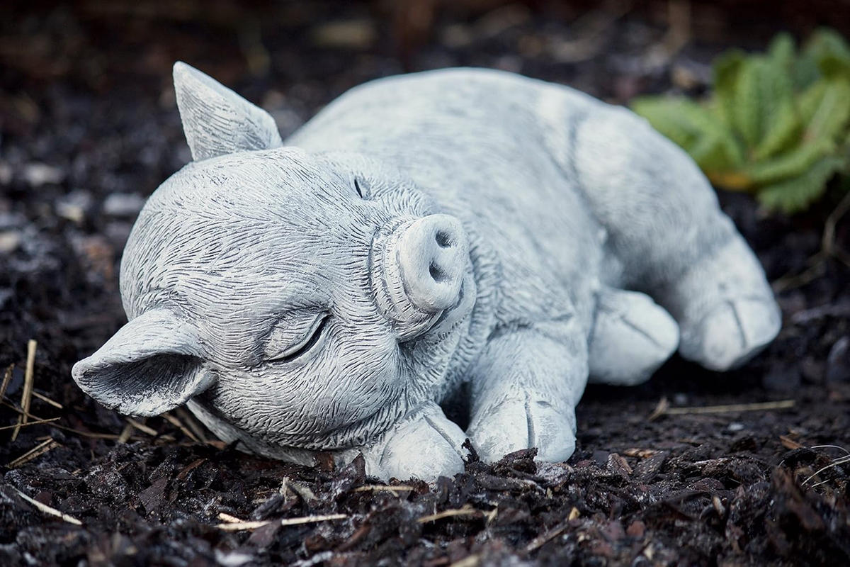 STEINFIGUR Schweinchen Schwein schlafend frostfest Steinguss - Grau, Stein (29/14/18cm) - stoneandstyle