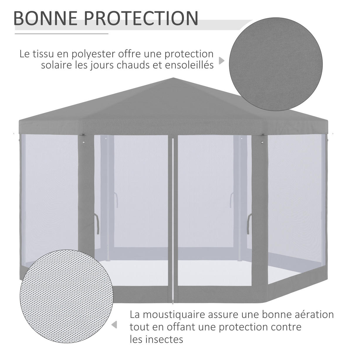 PAVILLON DE-12589 mit Moskitonetzen Grau - Grau, Metall (350/250/400cm) - ComfortXL