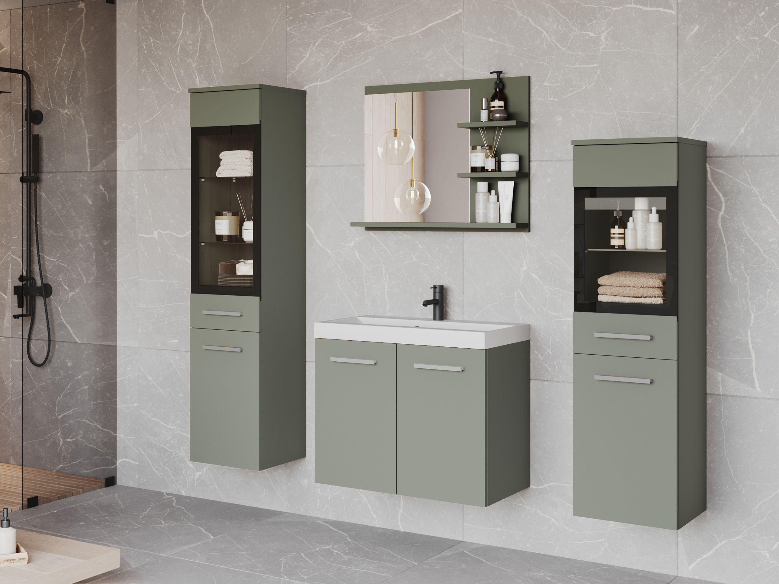 BADMÖBEL-SET Madrit I - Grün, Holzwerkstoff (30/132/30cm) - MIRJAN24