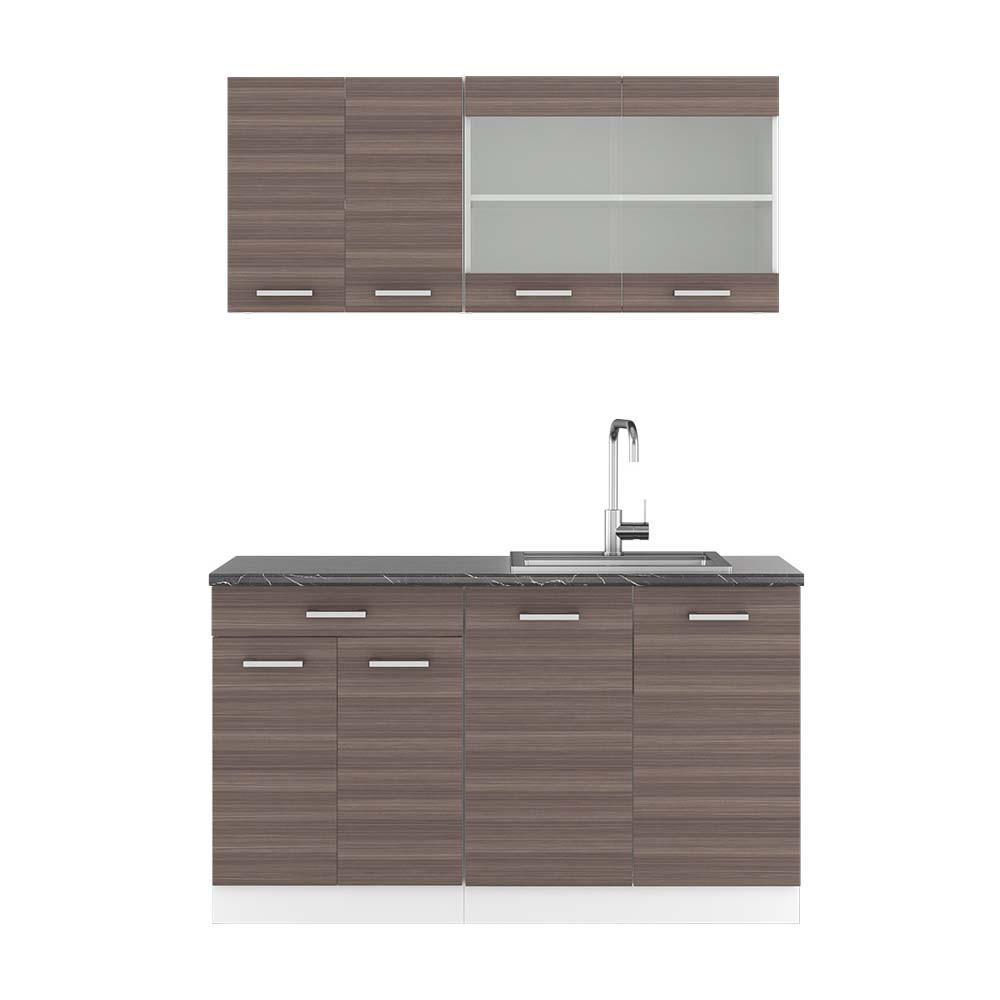 SINGLEKÜCHE R-Line Edelgrau/Weiß 140 cm, AP Anthrazit - Braun/Weiß, Holzwerkstoff (140/81.6/60cm) - Vicco