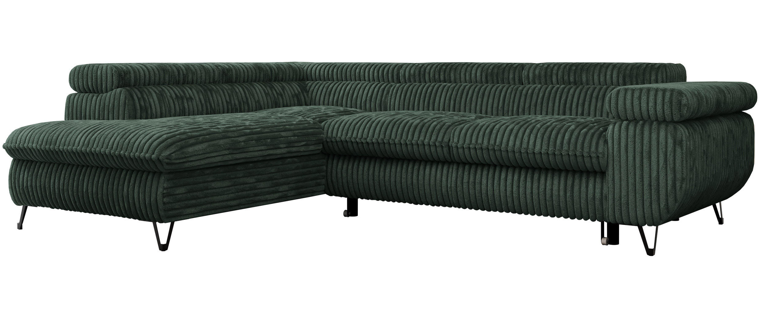 ECKSOFA PEDRO L Grün Cord - Links Seite - Schwarz/Grün, Textil/Metall (208/273cm) - MKS