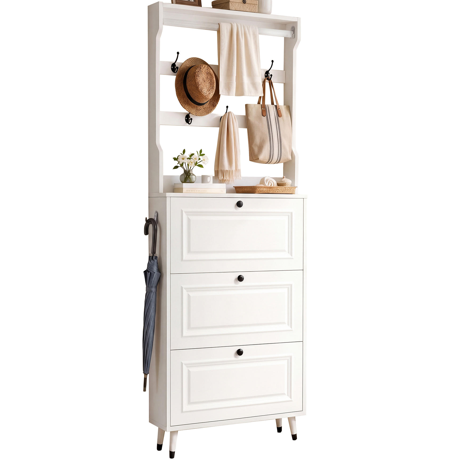 GARDEROBE mit Schuhschrank, Haken und Stauraum für den Eingangsbereich - Weiß, Holzwerkstoff (17/180/66cm) - Korfee