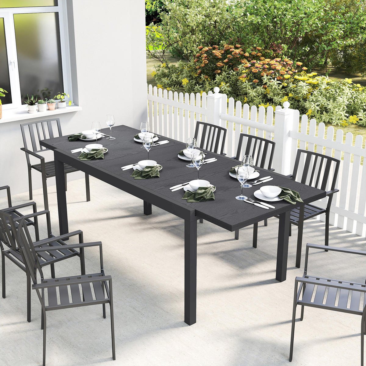 GARTENTISCH DE-14180 154-214 cm, verstellbare Füße Anthrazit - Dunkelgrau, Metall (214/85/75cm) - ComfortXL