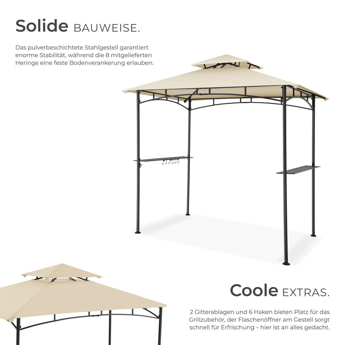 GRILLPAVILLON Maracaibo, 240 x 150 x 250 cm, Sand - Sandfarben, Kunststoff (150/250/240cm) - tectake