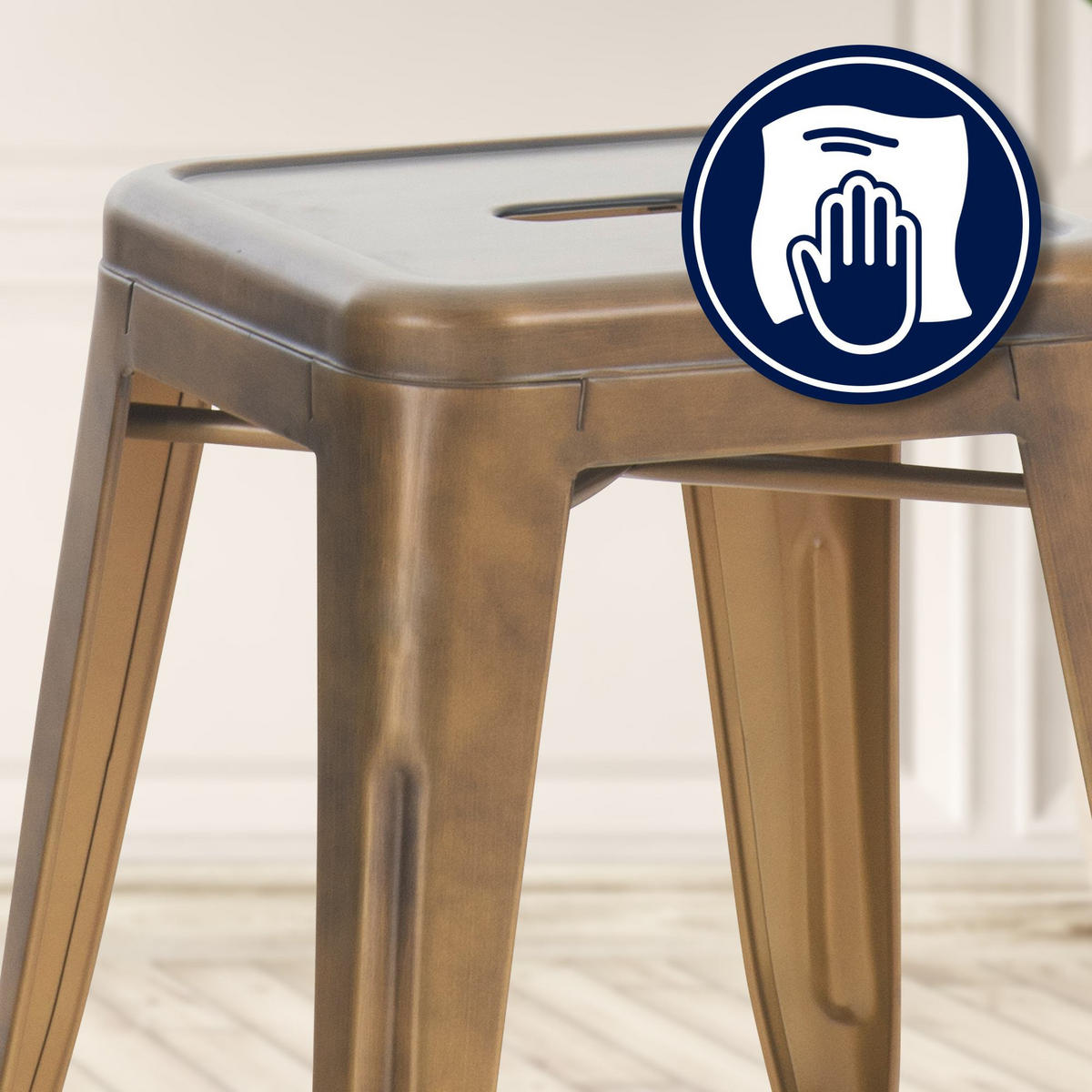 HOCKER eckig 40/40/46 cm Metall Gold - Goldfarben, Metall (40/46/40cm) - CLP