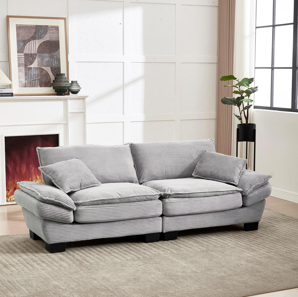 2-SITZER 224/81/81 cm Hellgrau aus Samt mit ultratiefem Sitz - Grau, Textil (81/81/224cm) - OKMYHOME