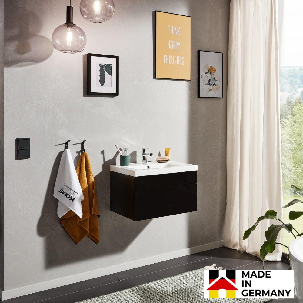 BADMÖBEL WANGEROOGE S - Farbe: Schwarz, Größe: S - Schwarz, Holz/Keramik (31/41.5/61cm) - Home Deluxe