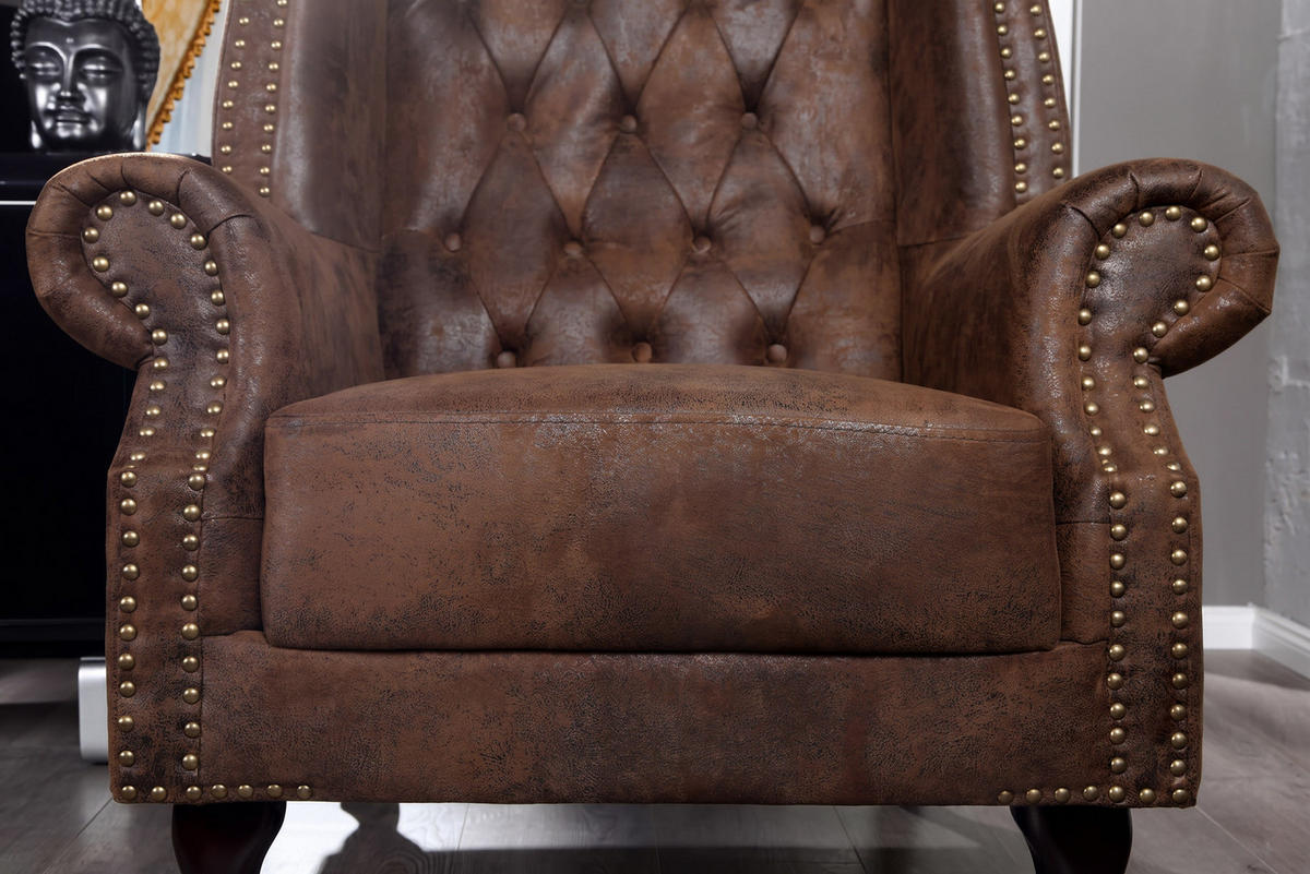 SESSEL CHESTERFIELD Microfaser Braun 105 cm - Braun, Holz/Textil (85/105/75cm) - riess-ambiente