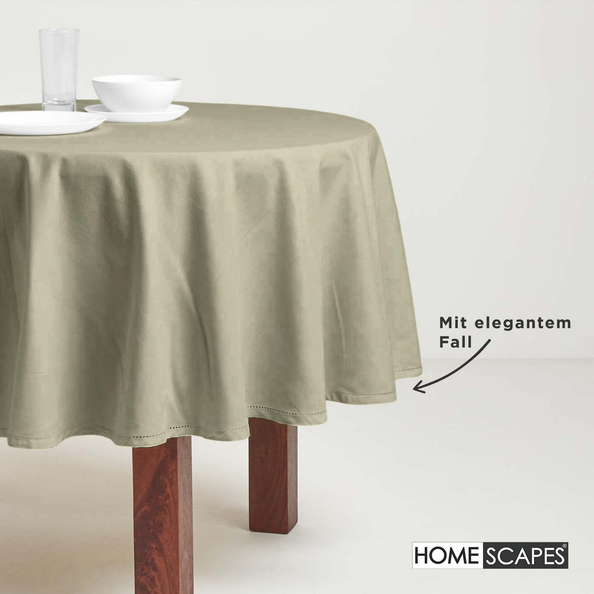 TISCHDECKE grau rund 178 cm, 100% Baumwolle - Grau, Textil (178/178cm) - Homescapes