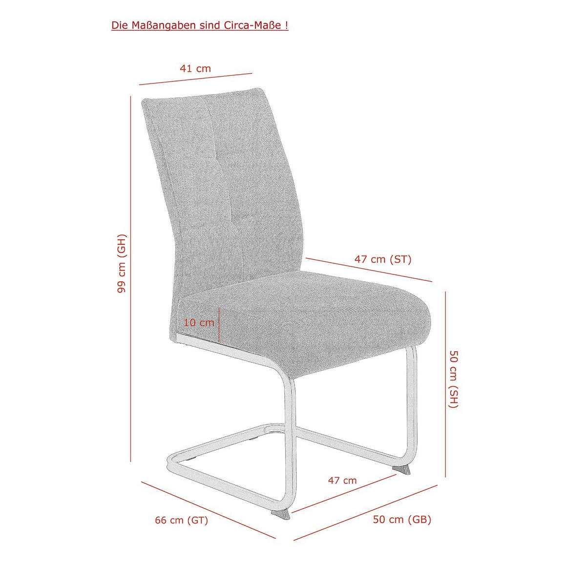 SCHWINGSTUHL 4 Stück Ines, XL Sitzbreite - Grau - Edelstahlfarben/Grau, Textil/Metall (50/99/66cm) - Hela Vertriebs GmbH