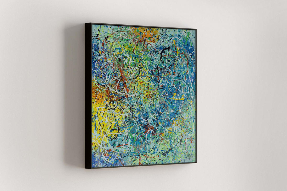 RUČNE MAĽOVANÝ AKRYLOVÝ OBRAZ 80/80 cm, viacfarebný, abstraktný geometrický motív - viacfarebná, drevo/textil (80/80cm) - KUNSTLOFT