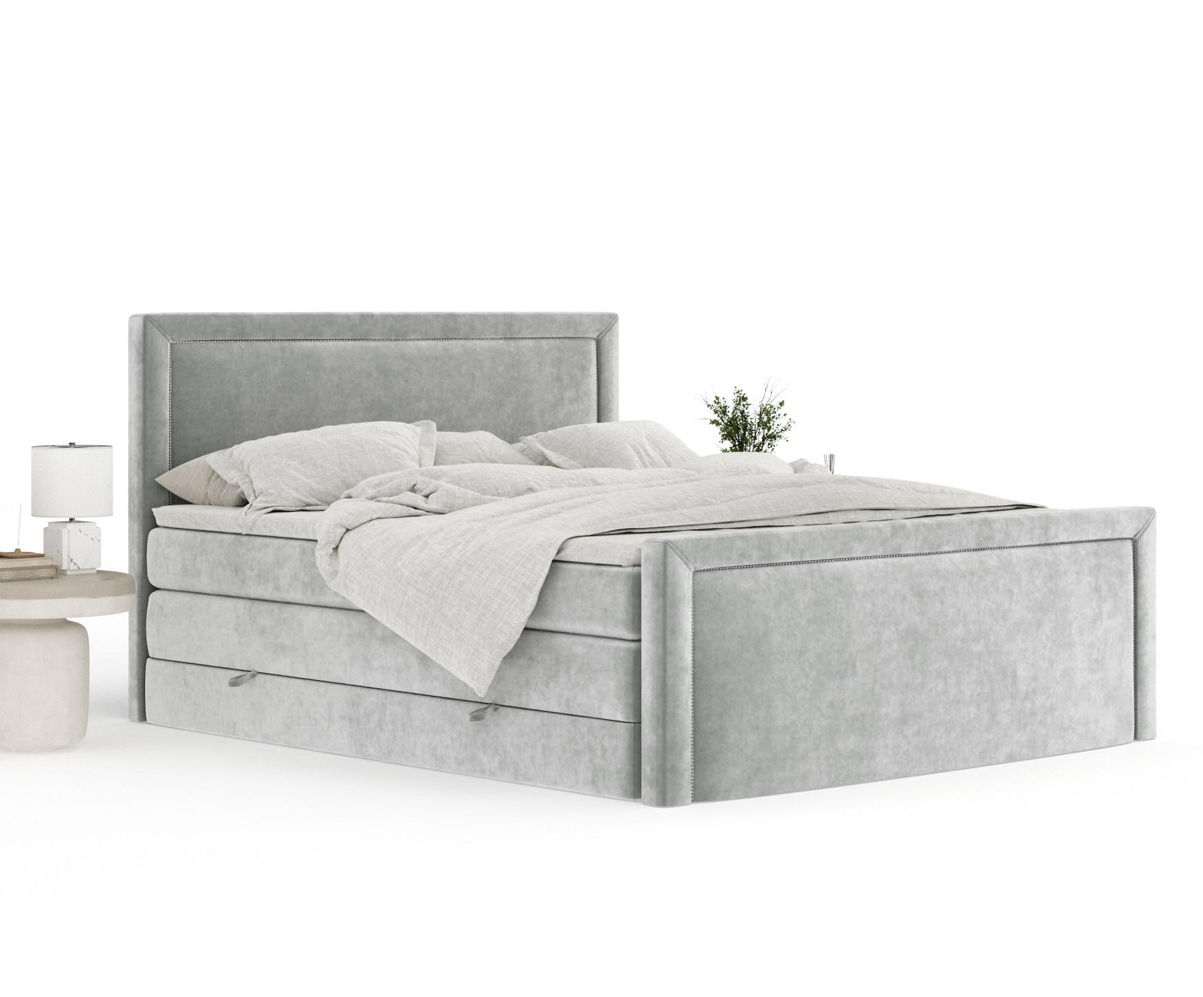 Thumbnail - Maison de Reve Boxspringbett, Hellgrau, Textil, Buche, Kiefer, H3 + H4, 7-Zonen, Höhe ca. 40 cm, 160x200 cm, Handmade in...