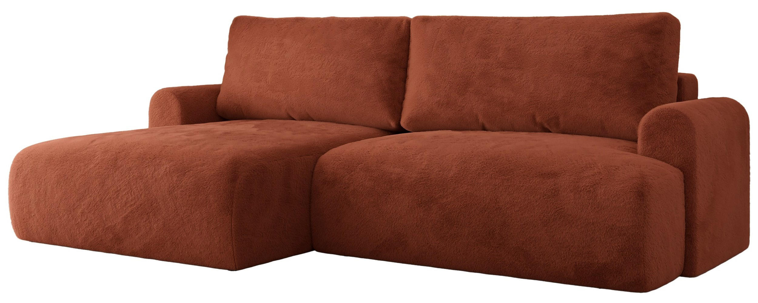 ECKSCHLAFSOFA TONO L Orange Plüsch - links - Schwarz/Orange, Kunststoff/Textil (260/150cm) - MKS