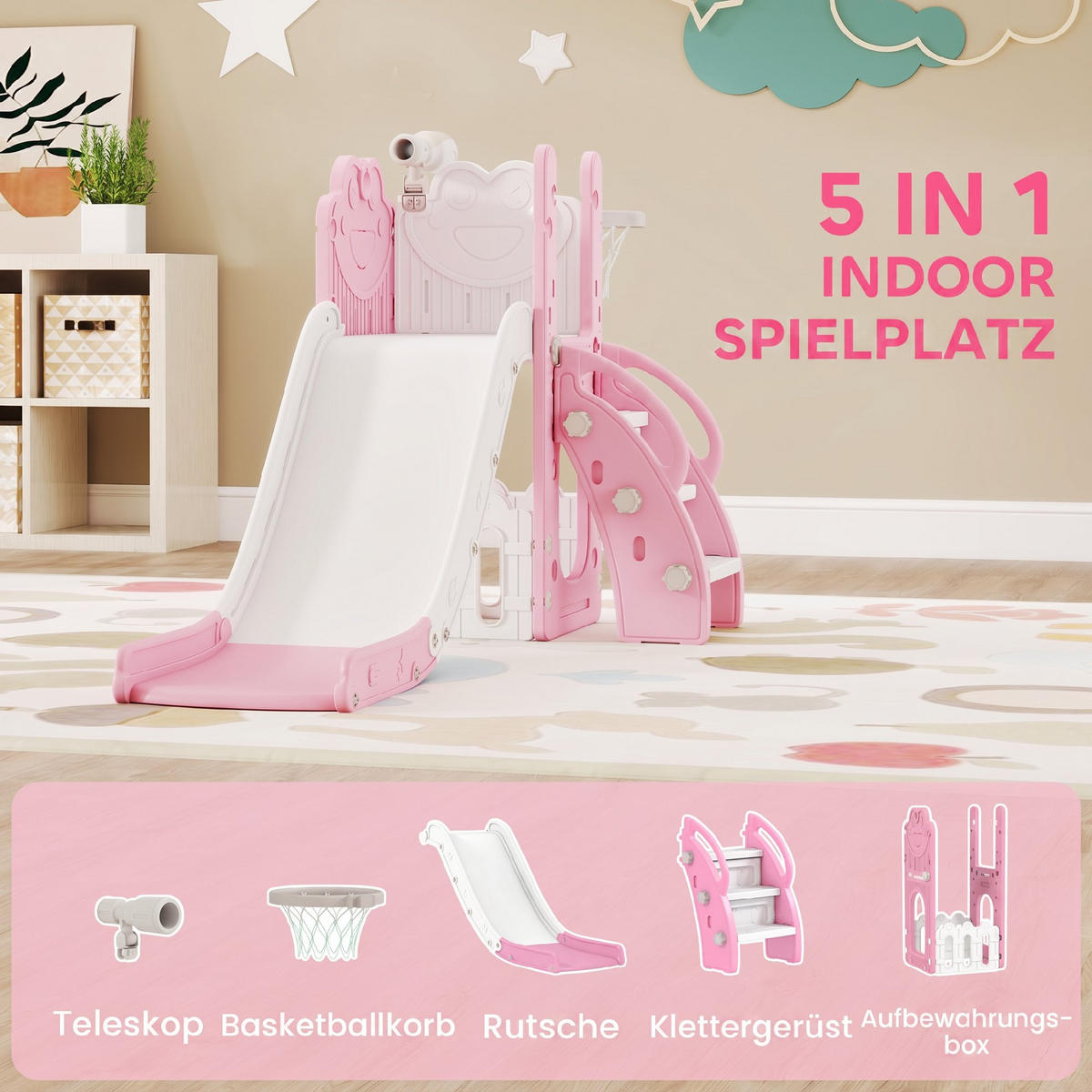 KINDERRUTSCHE HDPE Rosa - Rosa, Kunststoff (70/86/178cm) - AIYAPLAY