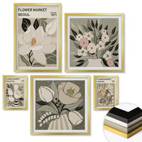 WANDBILDER 5er Set - 50x50 cm & 20x30 cm & 40x60 cm Goldrahmen - Retro-Blumen aus Städten rund um die Welt - Goldfarben, Kunststoff (40/60cm) - ArtPrintCave