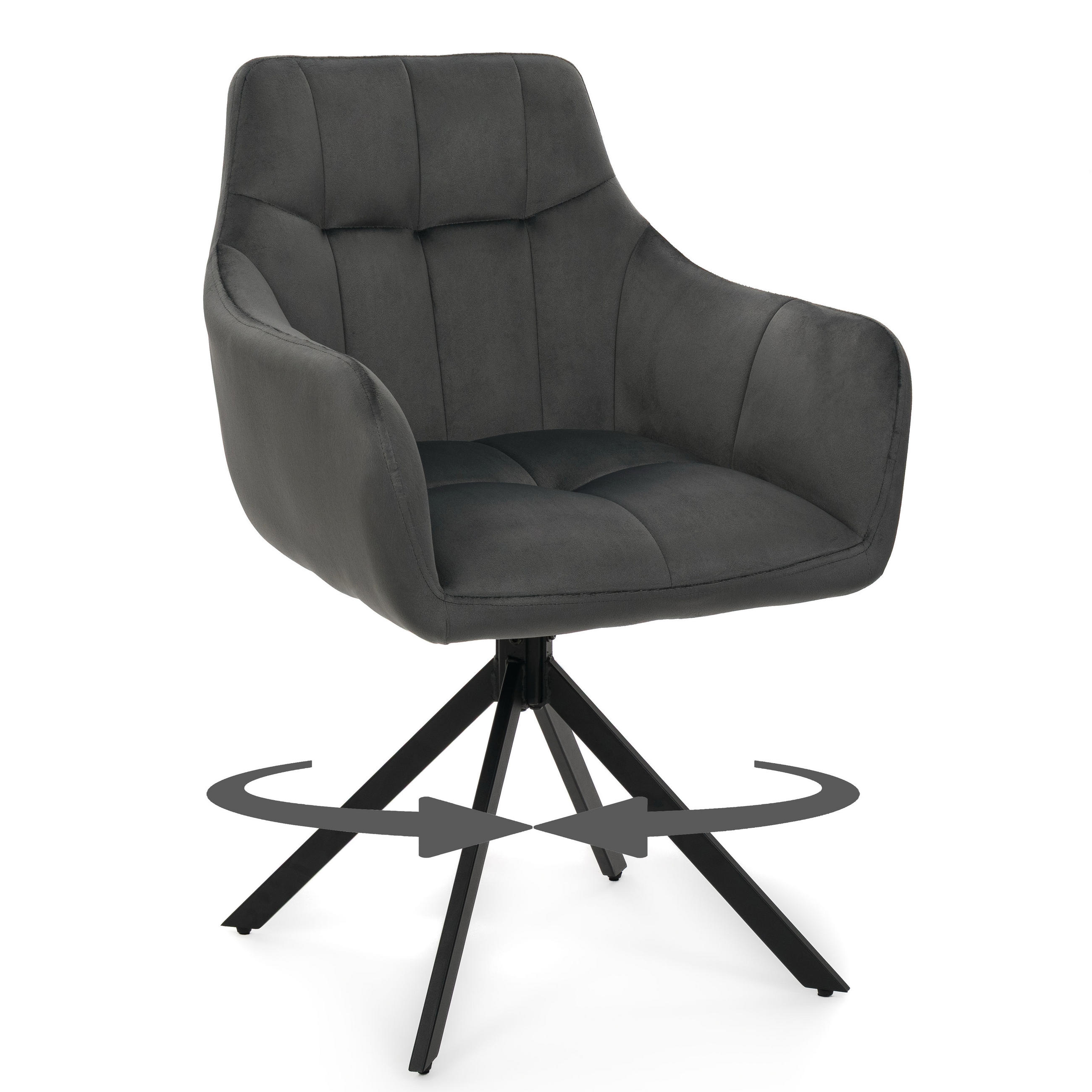 STUHL FANO X drehbar gepolsterter mit Steppung - grau - Velour - Schwarz/Grau, Textil/Metall (58/83/59cm) - NEW HOME