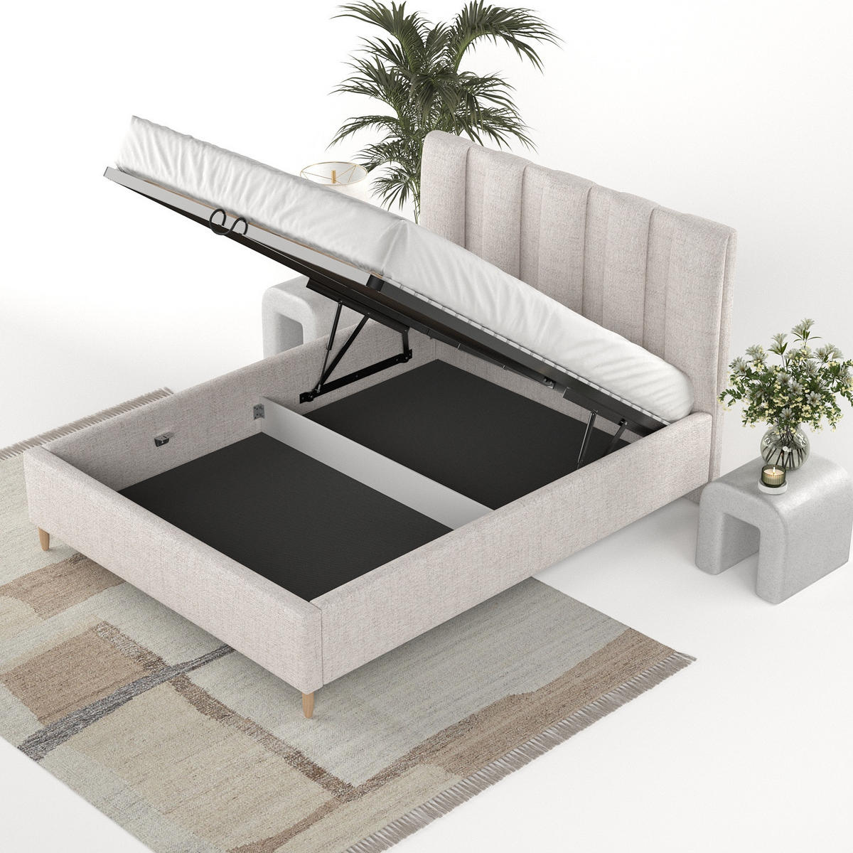 POLSTERBETT Loom 160/200 cm Hellbeige im Neve Stoff - Sandfarben/Naturfarben, Holz/Holzwerkstoff (160/200cm) - AltaBeds