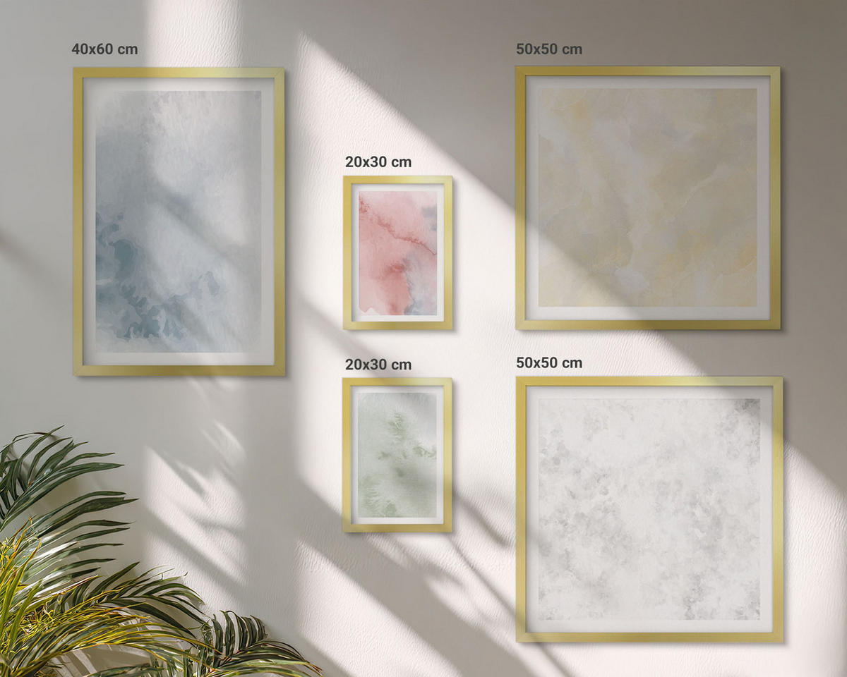 BILDER SET 5er Set - 50x50 cm & 20x30 cm & 40x60 cm Goldrahmen - Aquarellfarben in Pastellfarben - Goldfarben, Kunststoff (40/60cm) - TULUP