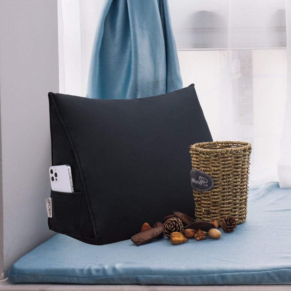 RÜCKENKISSEN für Bett Samt Schwarz 45 cm - Schwarz, Textil (35/45cm) - Vercart