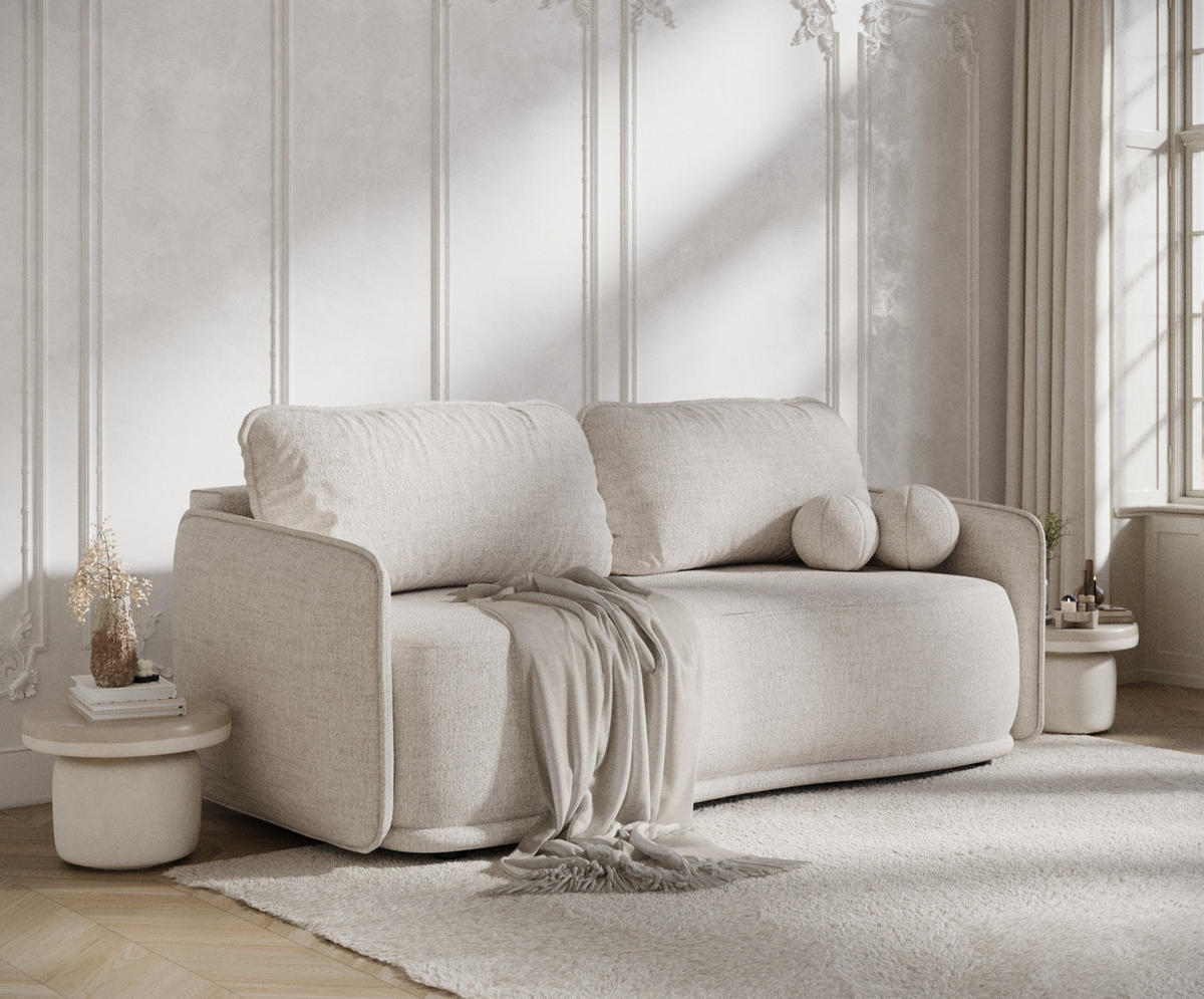 SCHLAFSOFA Mitsis Beige Webstoff - Beige/Schwarz, Holz/Holzwerkstoff (231/93/106cm) - Maison de Reve