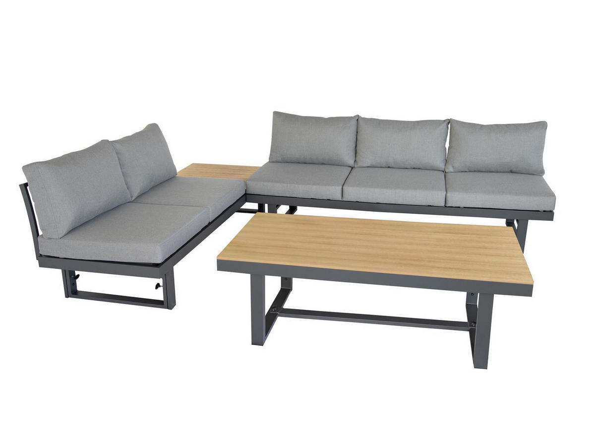 GARTENLOUNGE-SET Largo Grau Aluminium höhenverstellbarer Tisch für 6 Personen - Grau, Kunststoff - bellavista - Home & Garden