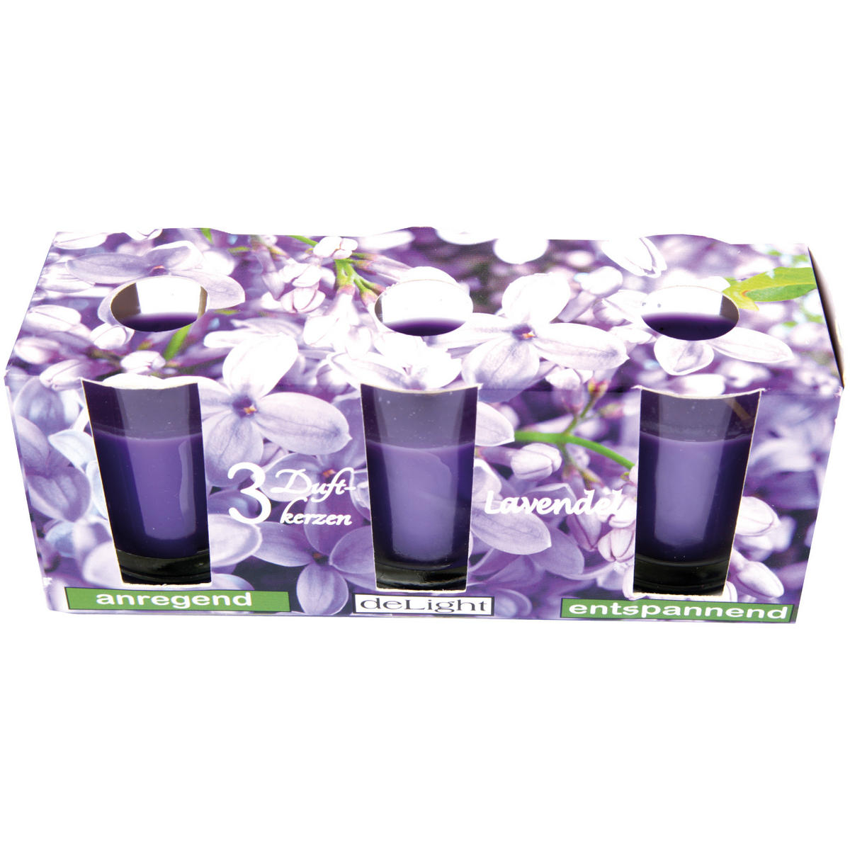 DUFTKERZEN im Glas "Classic" 3er Pack Lavendel - Lila, Naturmaterialien (4.5/6.5cm)