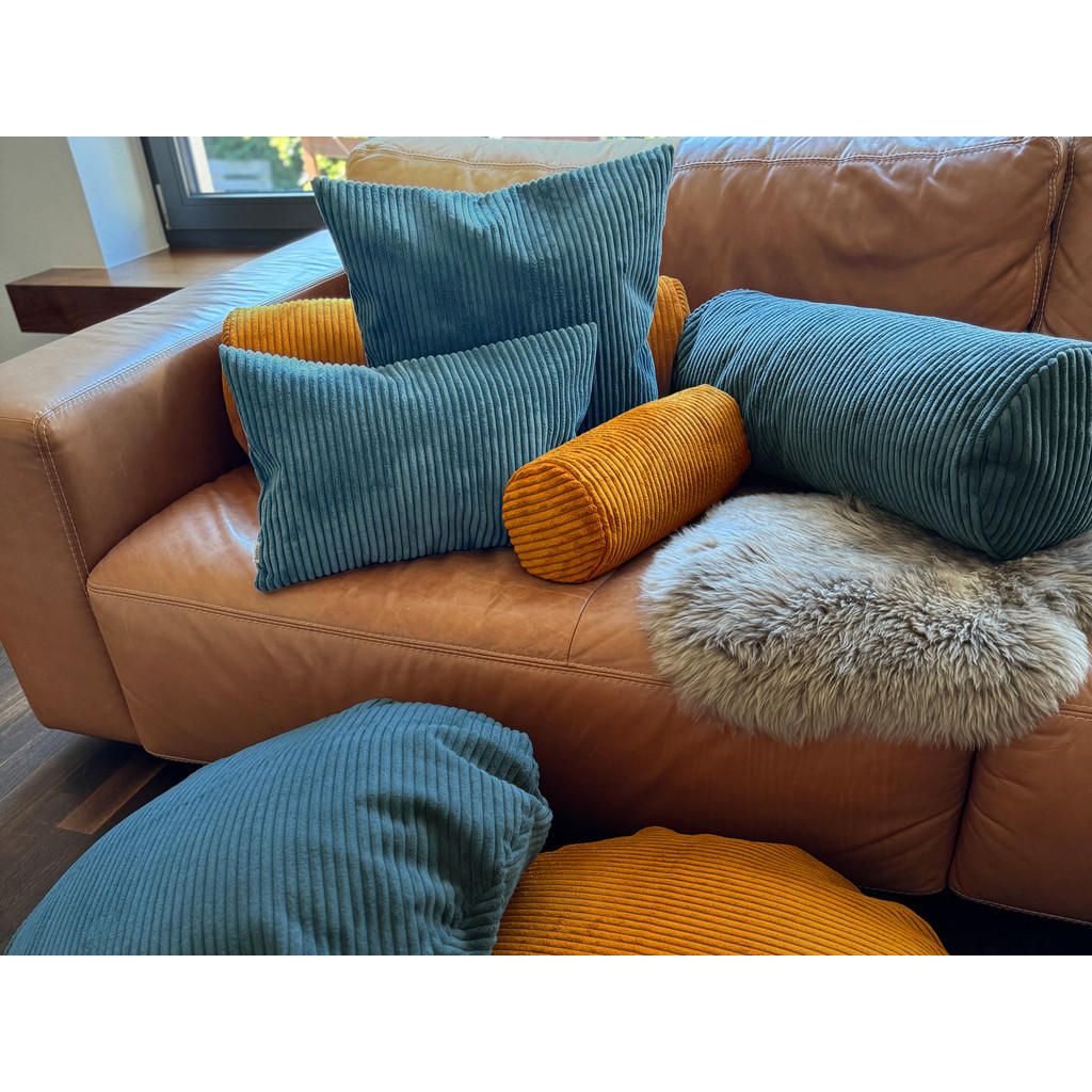 Thumbnail - beties Heimtextil Kissenhülle, Blaugrau, Textil, Uni, Rund, 80x80 cm, Oeko-Tex® Standard 100, Wohntextilien, Bezüge, Kis...