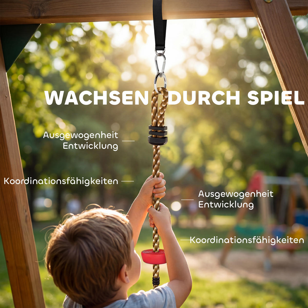 KLETTERSEIL SCHAUKEL DE-09919 mit Plattform und Kletterfußstützen Grün - Grün, Kunststoff (30/30cm) - ComfortXL