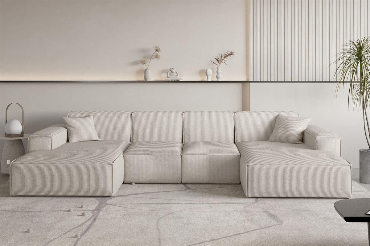 WOHNLANDSCHAFT Celes Premium Xs Scala - Beige, Holzwerkstoff/Textil (342/73/165cm) - Fun Möbel