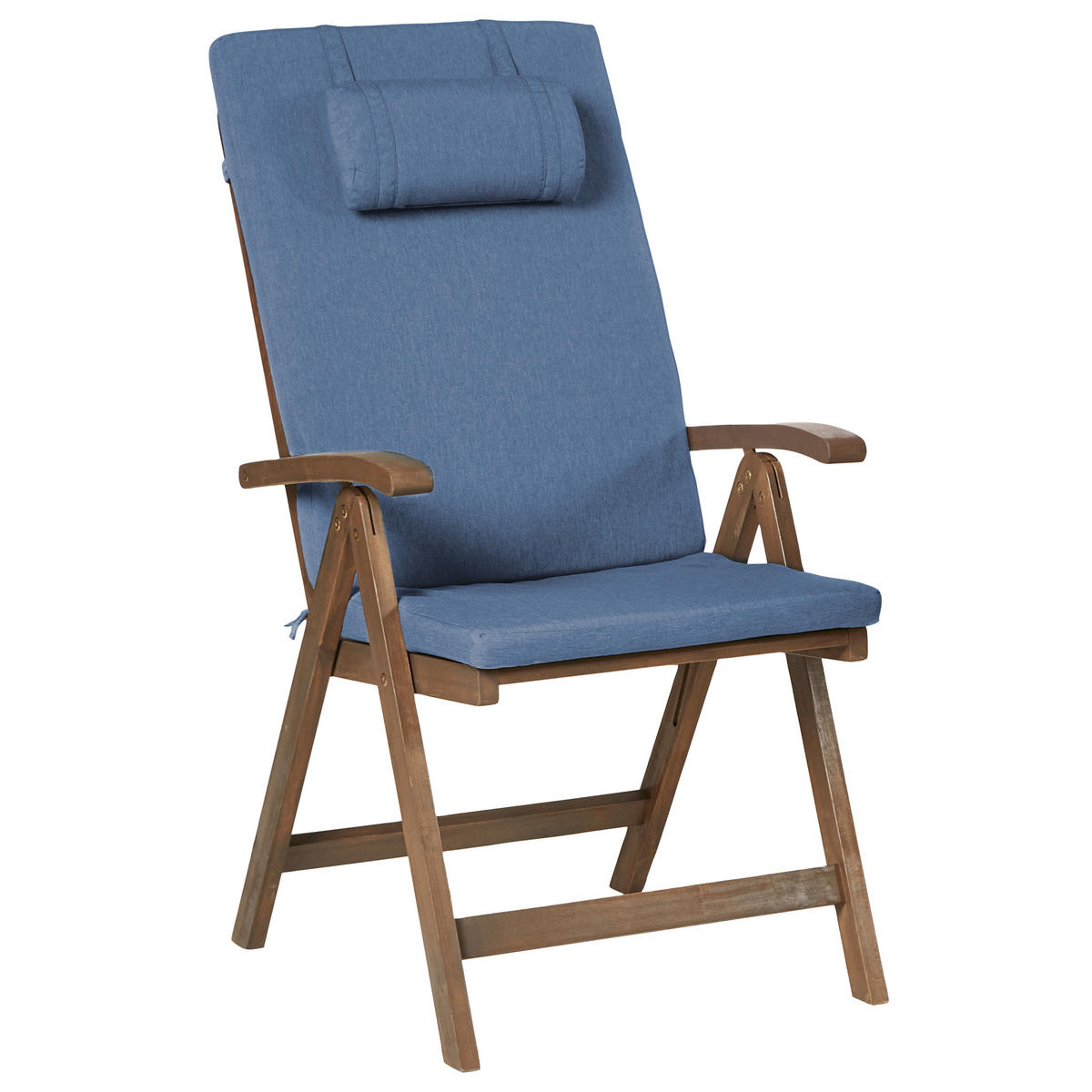 GARTENSTUHL 2er-Set und Sitzkissen Akazienholz Blau Amantea Premium - Dunkelbraun, Holz (54/105/69cm) - Beliani