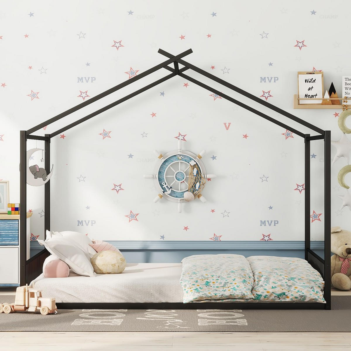 HAUSBETT 140x200cm in Schwarz Metall - Schwarz, Metall (140/200cm) - KOMHTOM