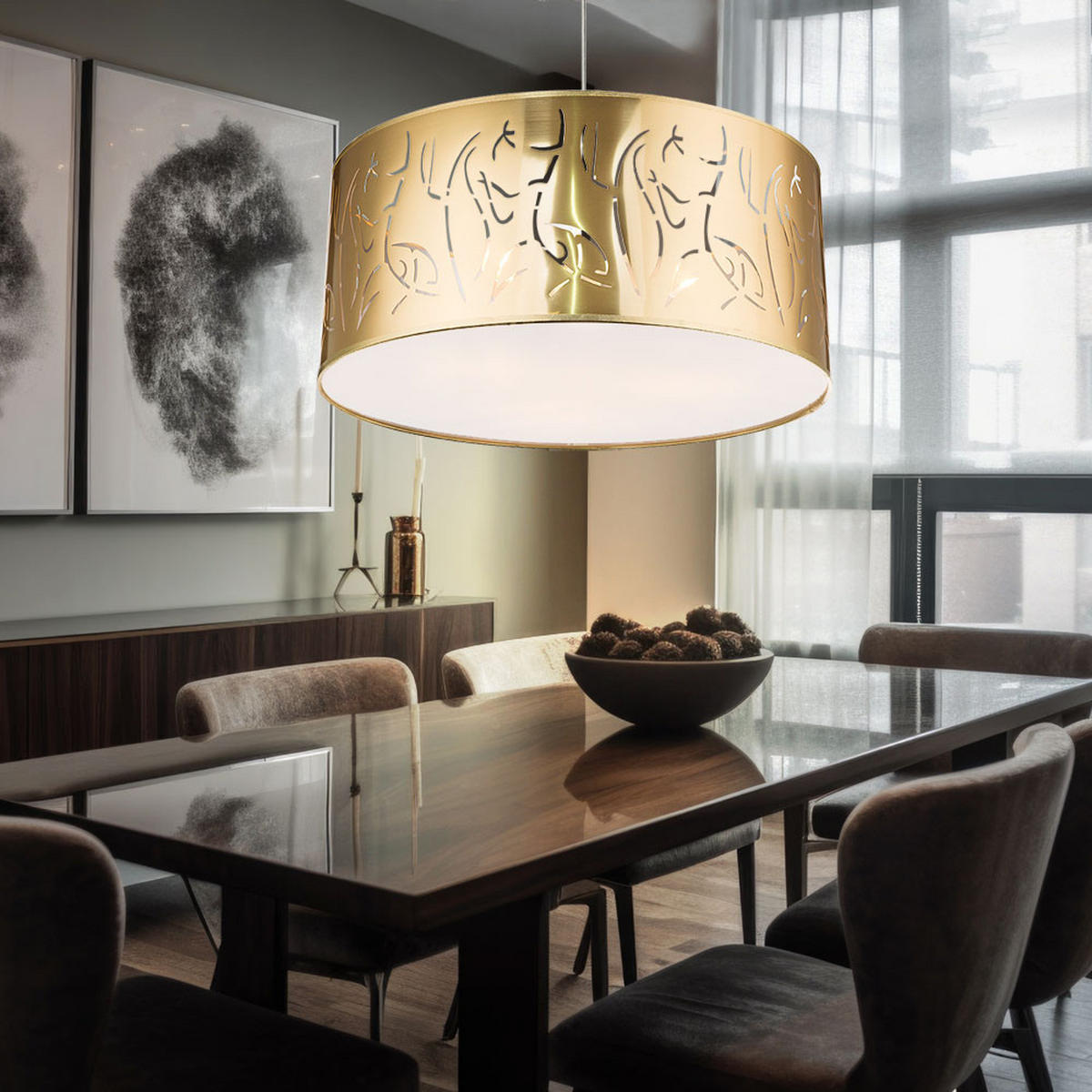 HÄNGELEUCHTE TAXOS Gold Matt - Goldfarben, Kunststoff (53/53/140cm) - Globo Lighting