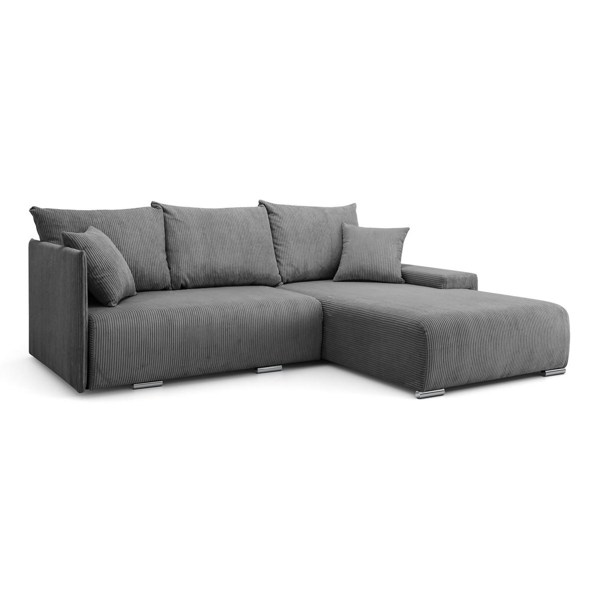ECKSOFA L-Form Schlaffunktion Livorno Cord-Stoff Grau Rechts - Chromfarben/Schwarz, Holz/Kunststoff (246/188cm) - Kaiser Möbel