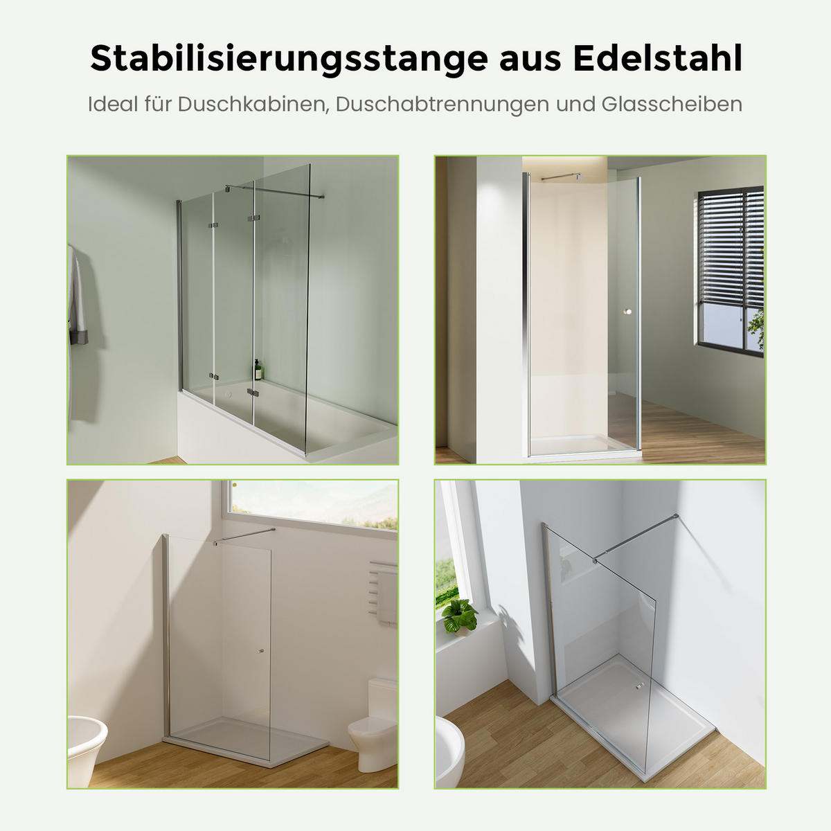 STABILISIERUNGSSTANGE 70–120 cm Edelstahl verchromt für Duschwand 8–10 mm mit 360°-Gelenk - Chromfarben, Metall (4/120cm) - S'AFIELINA