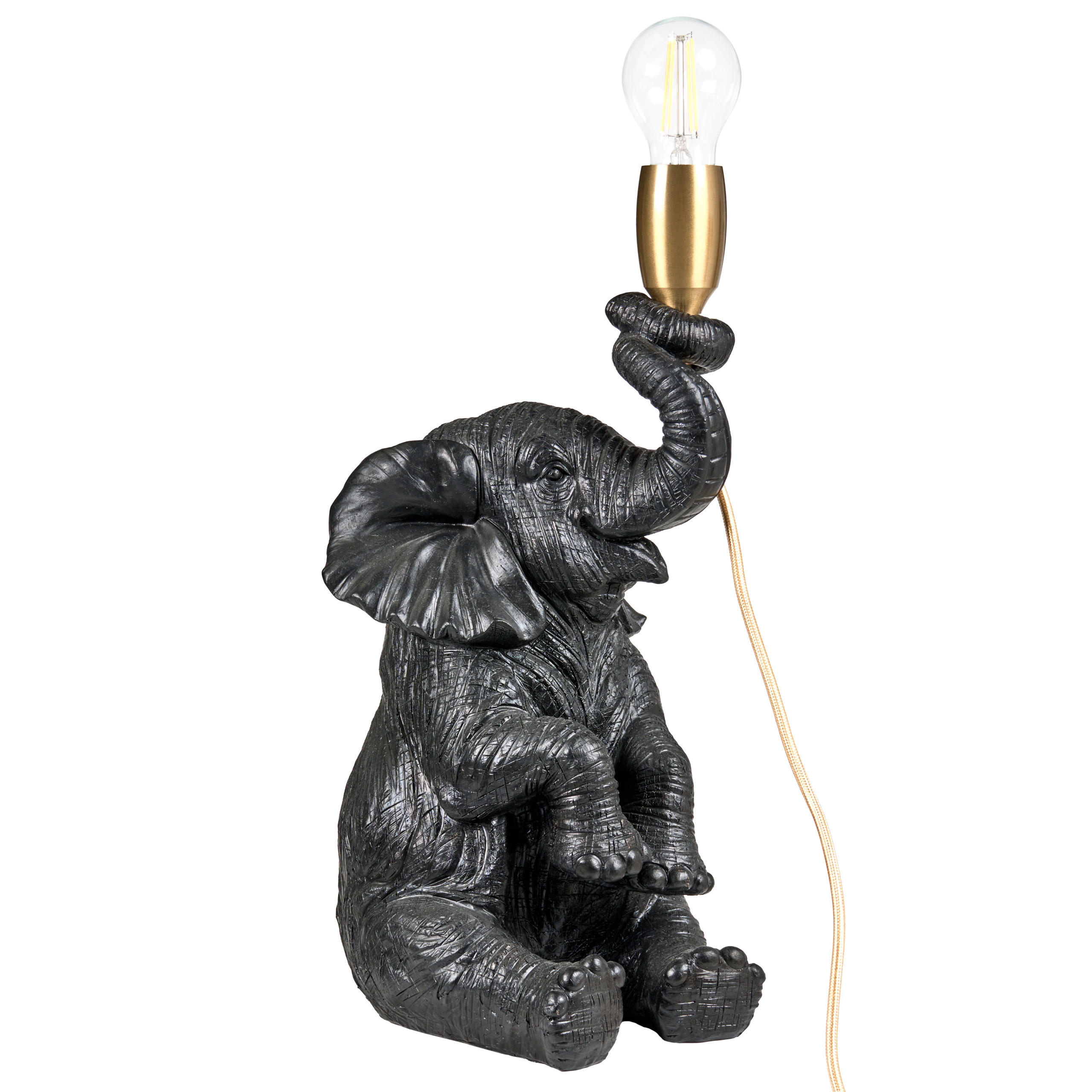 TISCHLAMPE Elefant Schwarz Fortuna - Messingfarben/Schwarz, Kunststoff (24/15/37cm) - Beliani