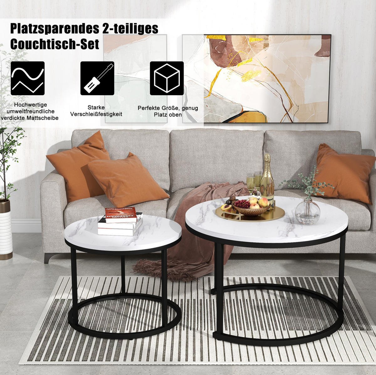 COUCHTISCH 50/70.5 cm in Weiß Marmoroptik aus MDF mit Metallgestell - Weiß, Holzwerkstoff (70.5/70.5/50cm) - OKMYHOME
