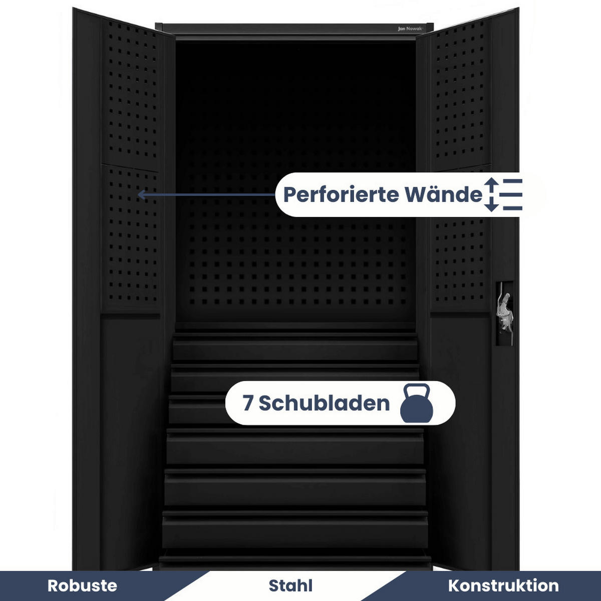 WERKZEUGSCHRANK mit Schubladen TOM 185x92x50cm Schwarz - Schwarz, Metall (92/185/50cm) - DELUKE