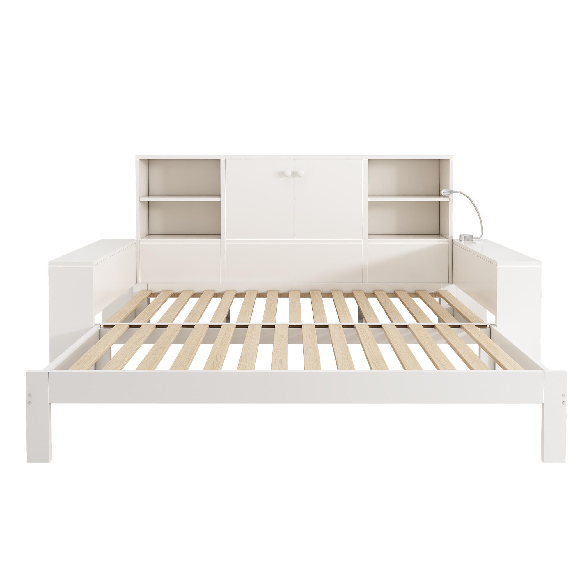 POLSTERBETT 90/200 cm Weiß mit Stauraum, Ausziehbett und USB-/USB-C-Anschlüsse - Weiß, Holz (90/200cm) - Oxeza