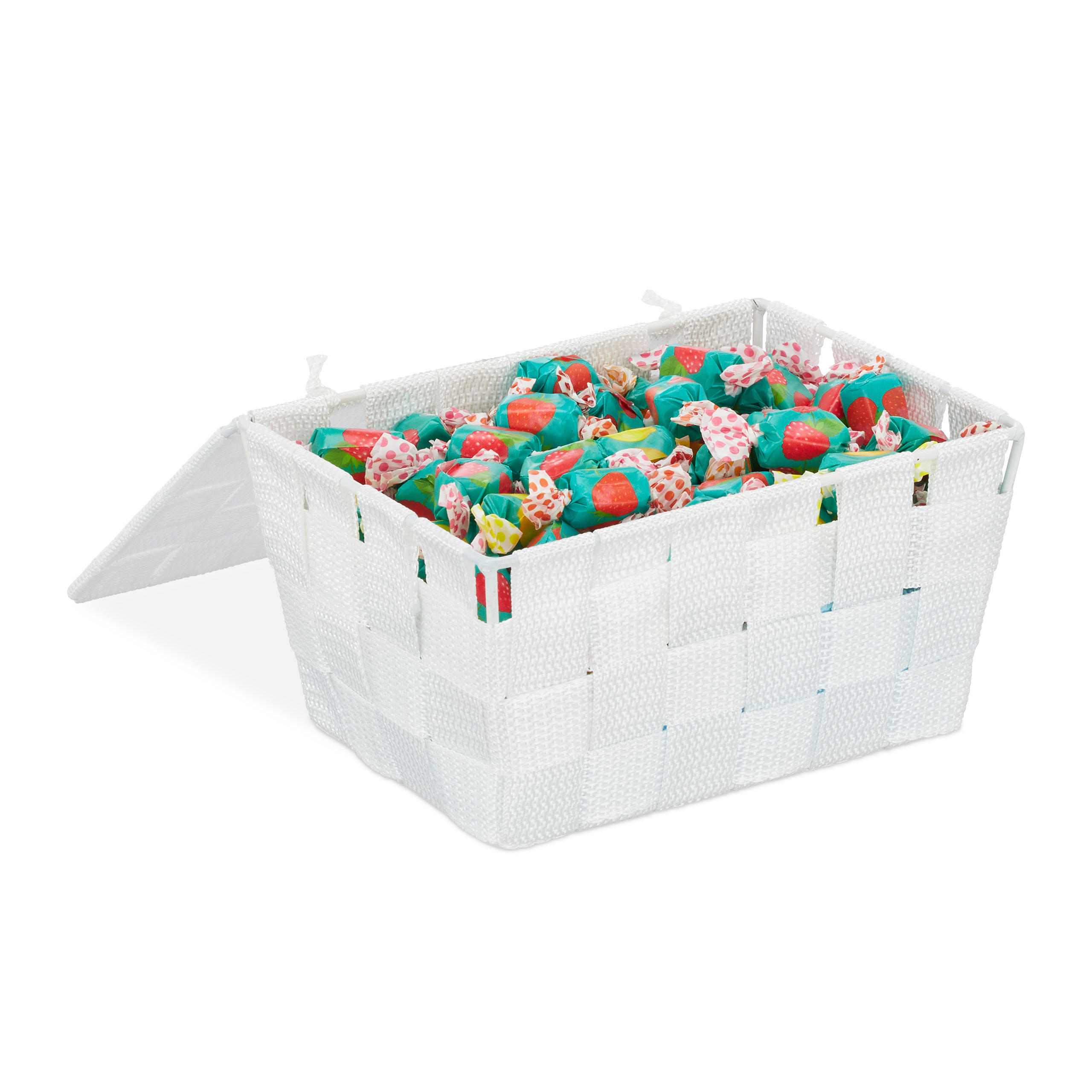 Relaxdays ÚLOŽNÝ KOŠ Bílá s víkem plast 19,5 cm