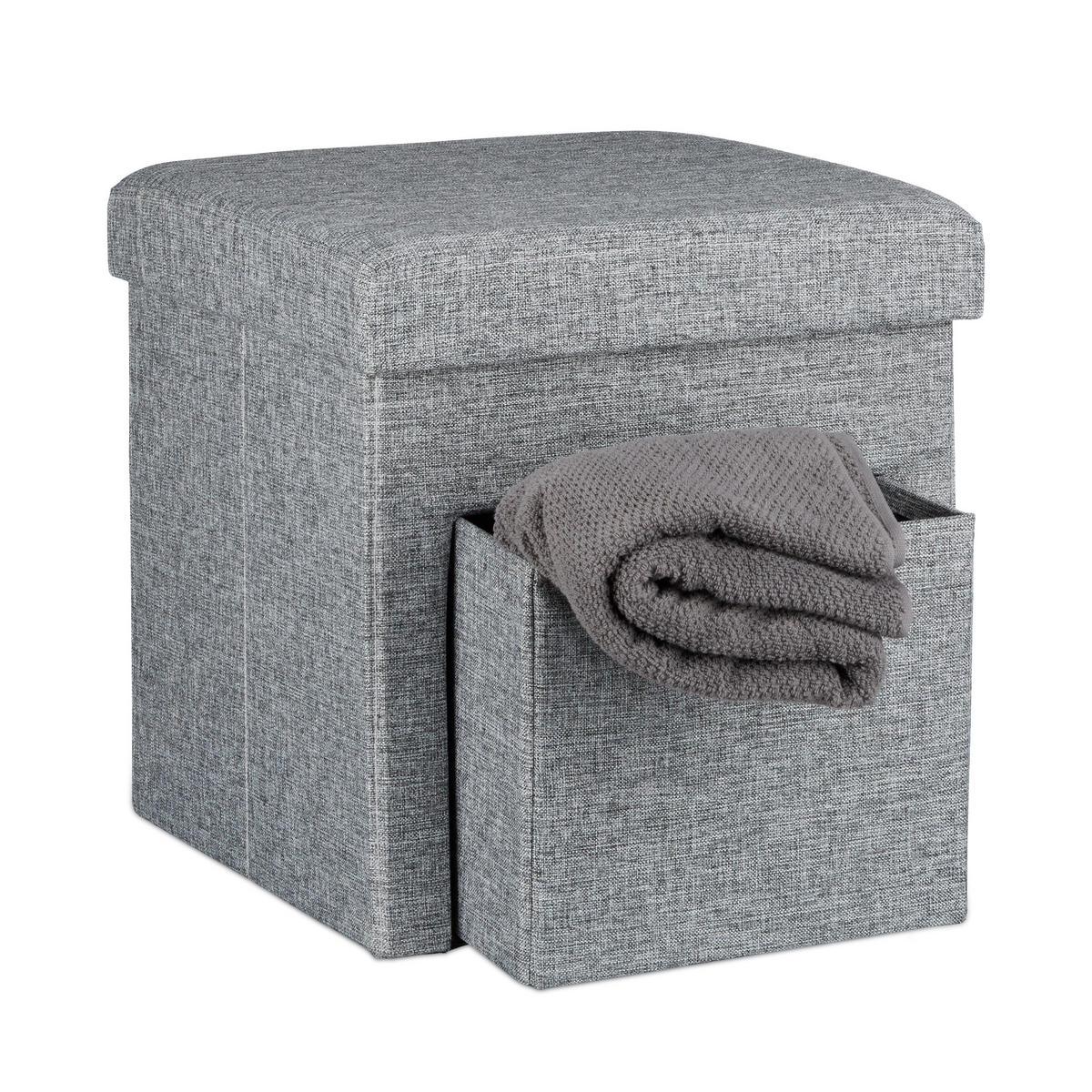 FALTBARER Sitzhocker - Grau, Holzwerkstoff/Textil (38/38/38cm) - Relaxdays