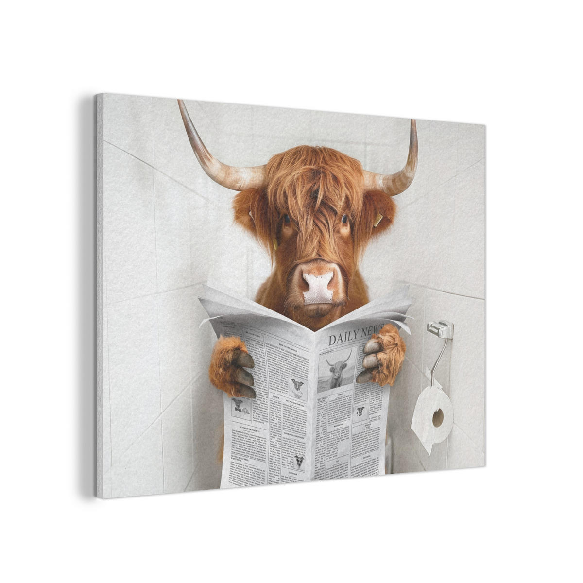 AKUSTIKPANEEL Schottisches Hochlandrind - Tier - Zeitung - Toilette 80x60 cm - Kastanienfarben, Textil (80/0.9/60cm) - MuchoWow