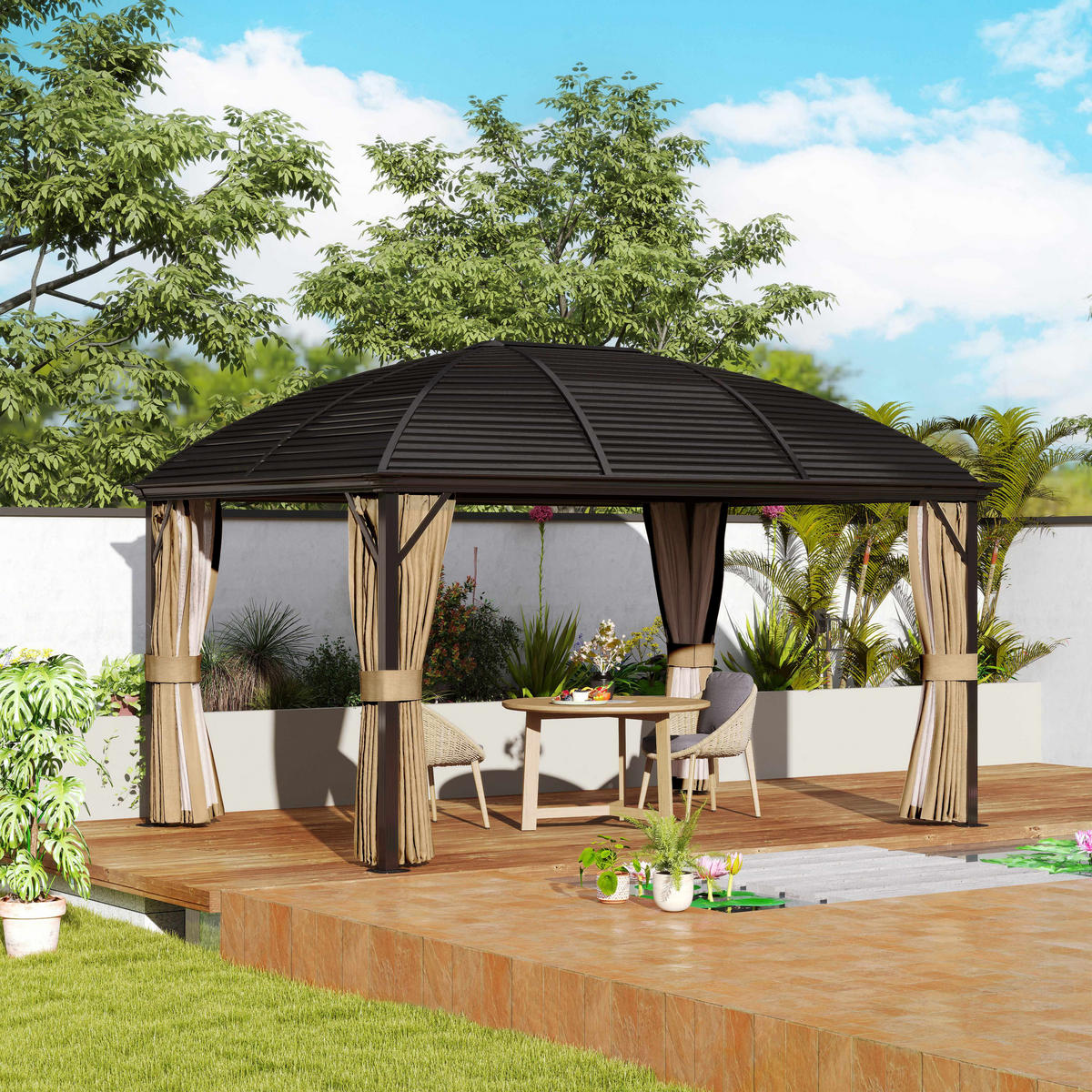 PAVILLON mit Hardtop 4x3 m - Braun, Metall (298/280/398cm) - Outsunny