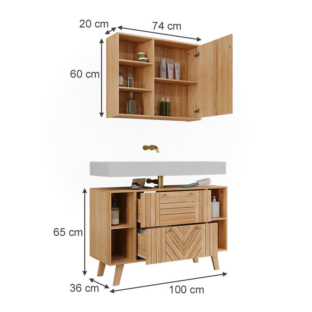 BADMÖBEL-SET Lucie Bambus 2 Teile - Grün, Holzwerkstoff (100/65/36cm) - Vicco