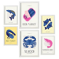 POSTER Set Mit 6 Lebensmittel Und Ernährungs Markt Am Meer Natur Und Botanikdrucke Für Innenarchitektur A3 & A4 Weißer Rahmen - Weiß, Papier (29/3cm) - Nacnic
