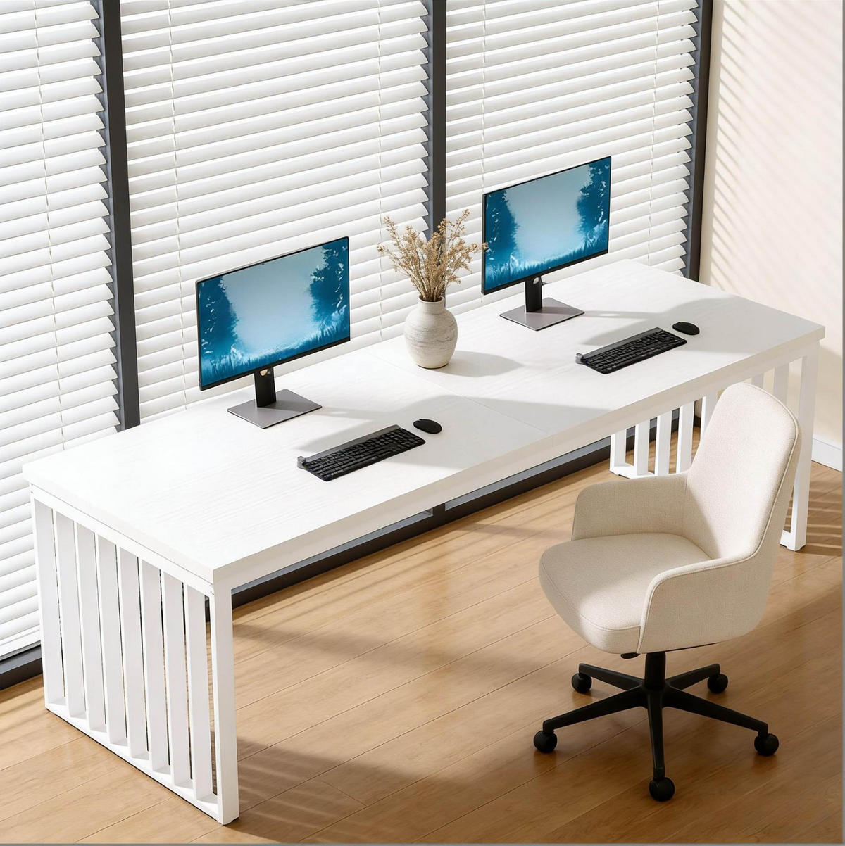 SCHREIBTISCH für 2 Personen 180 x 60 cm Holzoptik White - Weiß, Metall (180/60/76cm) - Meubliv